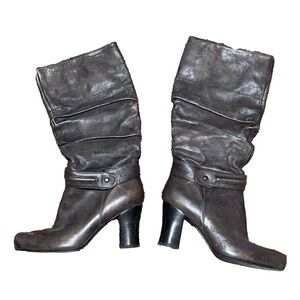 Biviel Brown Leather Slouchy Heeled Boots Size 6.5 / 37